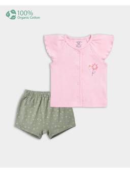 Carter's - Baby Girl Pink Cotton Floral Print Shirt And Shorts