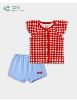 Carter's - Baby Girl Cotton Red Checks Print Shirt And Shorts