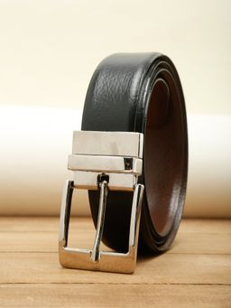 Teakwood - Men Black Textured Genuine Leather Reversible Belt