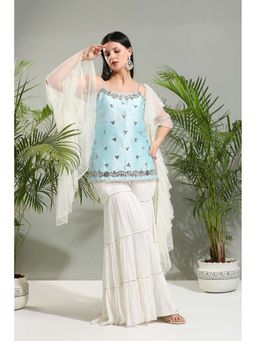 PRITI SAHNI DESIGNS - Powder Blue Sharara with Kurti and Dupatta (Set of 3)