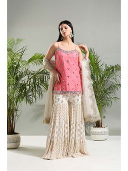 PRITI SAHNI DESIGNS - Blush Pink Sharara with Kurti and Dupatta (Set of 3)