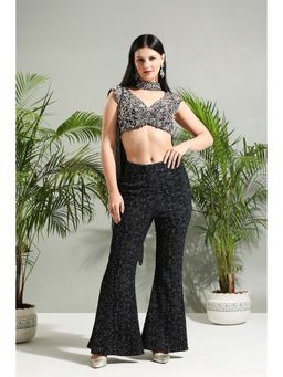 PRITI SAHNI DESIGNS - Black Hand Embroidered Bustier with Pant and Stole (Set of 3)
