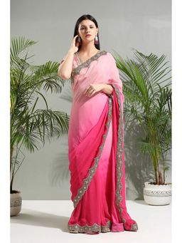 PRITI SAHNI DESIGNS - Pink Shaded Saree with Stitched Blouse