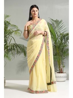 PRITI SAHNI DESIGNS - Yellow Saree with Stitched Blouse