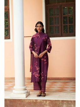 Vaayu - Purple Amethyst Floral Embroidered Kurta with Pant and Dupatta (Set of 3)