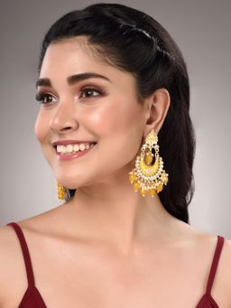 Saraf RS Jewellery - Gold Plated Yellow Colour Contemporary Chandbalis Drop Earrings
