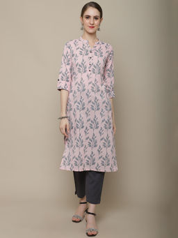 Vastramyaa - Women Light Pink & Grey Printed Straight Kurta