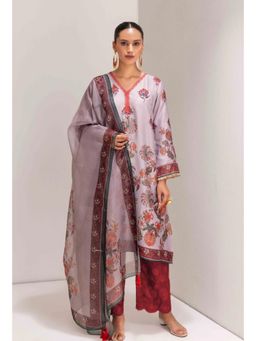 SEW - Lavender Greige Kashmiri Style Floral Print Kurta with Pant and Dupatta (Set of 3)