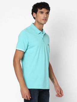 Spykar - Men Cool Blue Regular Fit Half Sleeve Plain Polo T-Shirt