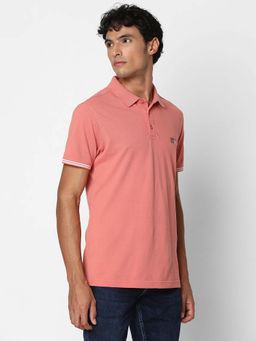Spykar - Men Dusty Pink Regular Fit Half Sleeve Plain Polo T-Shirt