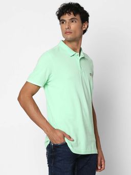 Spykar - Men Mint Green Regular Fit Half Sleeve Plain Polo T-Shirt