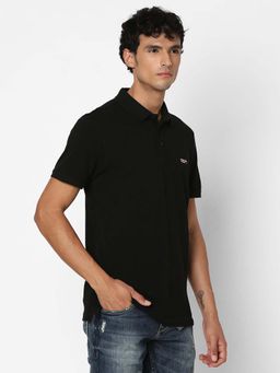 Spykar - Men Black Regular Fit Half Sleeve Plain Polo T-Shirt