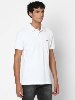 Spykar - Men White Regular Fit Half Sleeve Plain Polo T-Shirt