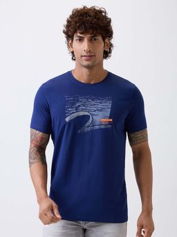 Spykar - Men Blue Half Sleeves Slim Fit T-Shirt