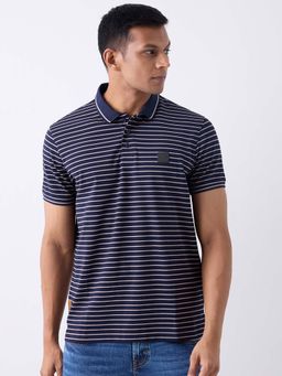 Spykar - Men Navy Blue Half Sleeves Slim Fit T-Shirt