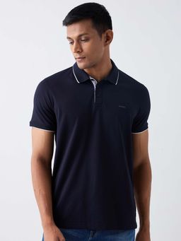 Spykar - Men Navy Blue Half Sleeves Slim Fit T-Shirt
