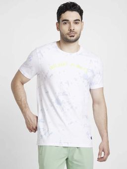 Spykar - Men White Cotton Slim Fit Printed Round Neck T-Shirt