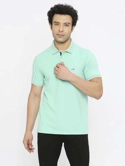 Spykar - Men Ice Green Blended Regular Fit Half Sleeve Plain Polo T-Shirt