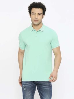 Spykar - Men Ice Green Blended Regular Fit Half Sleeve Plain Polo T-Shirt