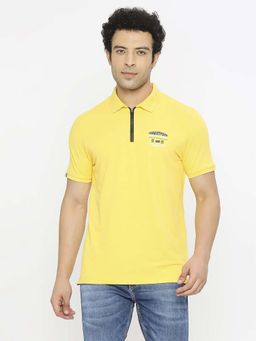 Spykar - Men Chrome Yellow Blended Regular Fit Half Sleeve Plain Polo T-Shirt