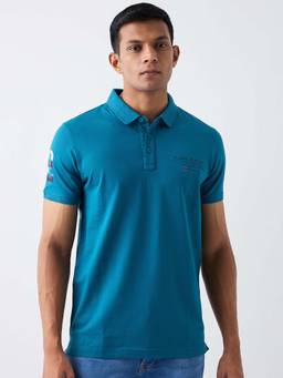 Spykar - Men Blue Half Sleeves Slim Fit Polo T-Shirt