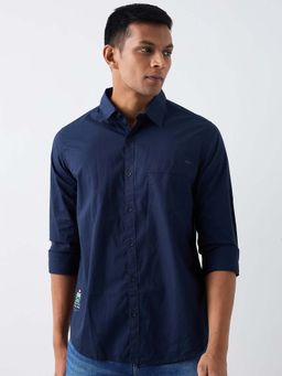 Spykar - Navy Blue Slim Fit Pure Cotton Casual Shirt