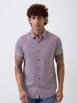 Spykar - Men Purple Half Sleeves Regular Fit Shirt