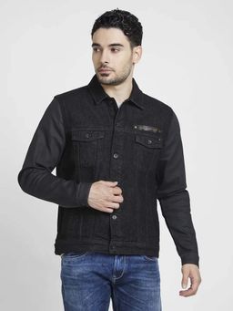 Spykar - Men Black Cotton Regular Fit Denim Jacket