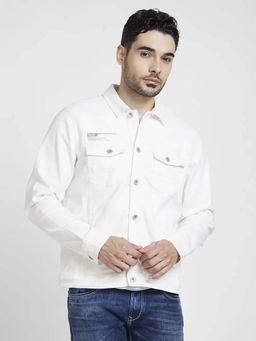 Spykar - Men White Cotton Regular Fit Denim Jacket