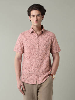AD By Arvind - Peach Floral Collar Neck Shirt