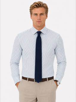 CLUBHAVANA - Navy Blue Checks Collar Neck Shirt