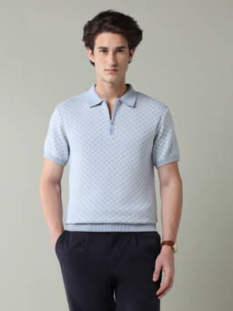 AD By Arvind - Blue Geometric Collar Neck Polo T-Shirt
