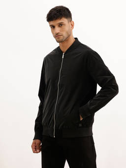 WROGN - Black Solid/Plain Collar Neck Bomber Jacket
