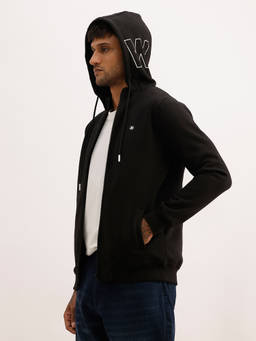 WROGN - Black Solid/Plain Hooded Sweatshirt