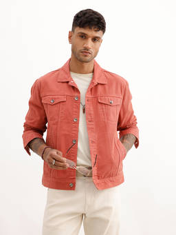 WROGN - Rust Solid/Plain Collar Neck Denim Jacket