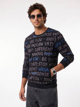 WROGN - Black Typography Crew Neck Sweatshirt