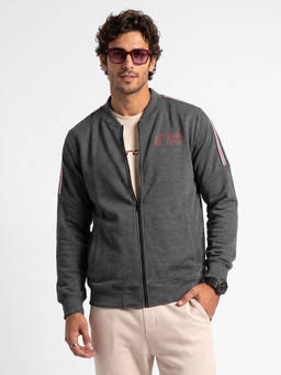 WROGN - Grey Solid/Plain Collar Neck Bomber Jacket