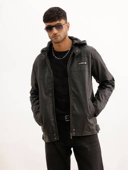 WROGN - Black Solid/Plain Hooded Jacket