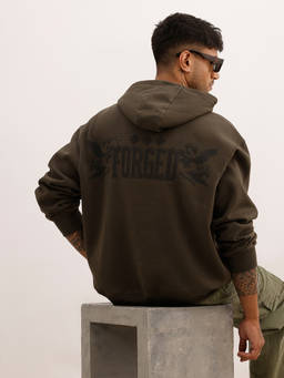 WROGN - Olive Printed Hooded Sweatshirt
