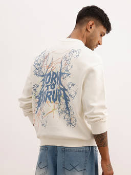WROGN - Off White Typography Crew Neck Sweatshirt