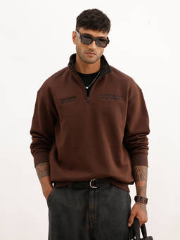 WROGN - Brown Solid/Plain High Neck Sweatshirt