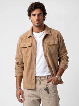 WROGN - Beige Solid/Plain Collar Neck Bomber Jacket
