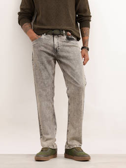 WROGN - Grey Solid/Plain Heavy Fade Jeans