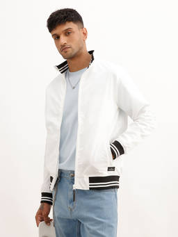 WROGN - White Checks High Neck Bomber Jacket