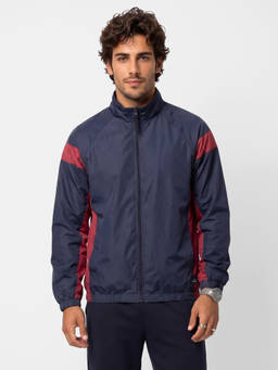 WROGN - Navy Blue Solid/Plain High Neck Bomber Jacket