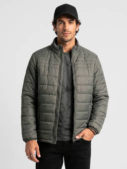 WROGN - Green Solid/Plain High Neck Puffer Jacket