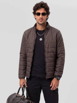 WROGN - Brown Solid/Plain High Neck Puffer Jacket