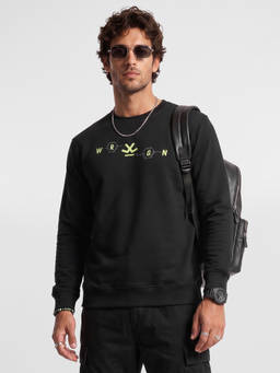 WROGN - Black Printed Crew Neck Sweatshirt
