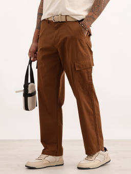 WROGN - Brown Solid/Plain Cargo Pant
