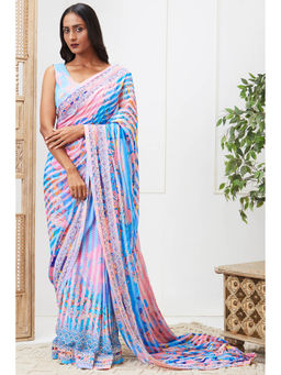 Soup by Sougat Paul - Zaynab Blue Floral Saree with Stitched